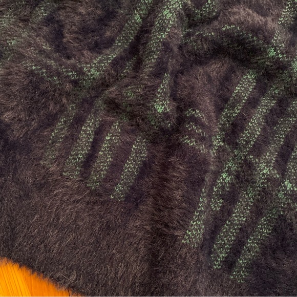 Fuzzy Warm Green + Black Plaid Sweater - Picture 9 of 10